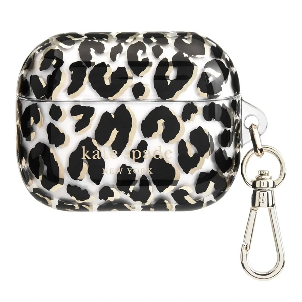 NWT Kate Spade New York AirPods Pro Case City Leopard Black/Gold